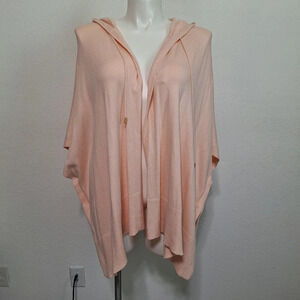 Chico's Pink Coquette Soft Girl Drawstring Hooded Waterfall Open Front Poncho OS